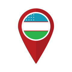 Flag of Uzbekistan flag on map pinpoint icon isolated red color