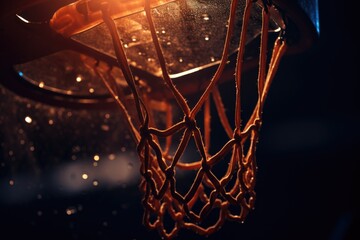 Fototapeta na wymiar Glowing Slam Dunk: The luminous charm of a basketball hoop, radiating a glow that enhances the allure of slam dunks