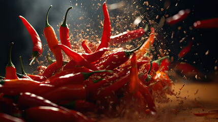 Ethereal slow-motion explosion of a red chili, capturing every minute detail  AI generative