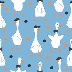 Seamless pattern. Cheeky goose. Cute funny bird. Vector illustration.