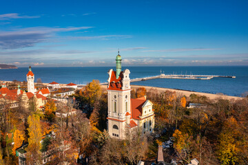 Aerial view of the Sopot city by the Baltic Sea at autumn, Poland - obrazy, fototapety, plakaty