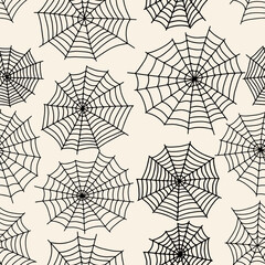 Spider web seamless pattern. Vector creepy background. Halloween texture