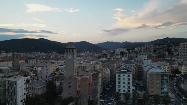 A beautiful Italian city among the mountains. Drone video recording.