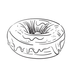 Donut doodle outline black and white vector illustration isolated on white background. Line sketch doughnuts drawing. Sketch style drink to go from cafe. For menu, design, flyers, web.