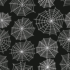 Spider web seamless pattern. Vector creepy background. Halloween texture