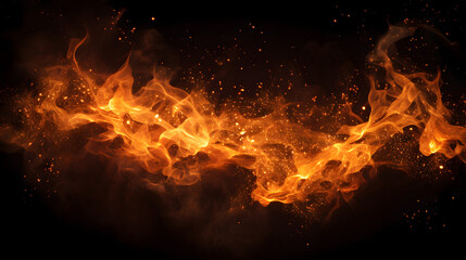 Fire sparks particles with flames isolated on black background. Very high resolution generativ ai