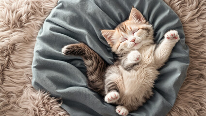  Cute kitten sleeping in a blanket