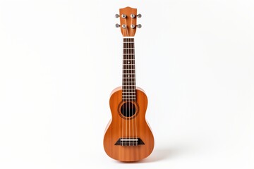 Obraz premium Ukulele on white background. Flat lay, top view.