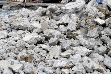 Piles of rubble after house demolition