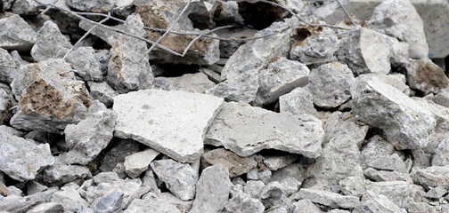 Broken concrete, Piles of rubble after house demolition