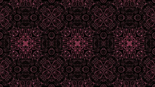 Abstract animated beautiful multicolor kaleidoscope background. Psychedelic bright geometric shapes on a black background. Unique kaleidoscope design. 3D rendering. 4k animation.
