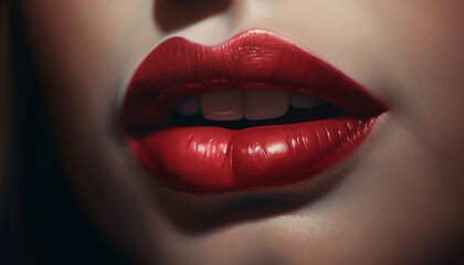 Beautiful woman lips shine with sensuality and glamour in close up generated by AI