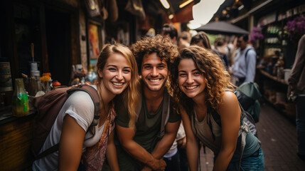 young people selfie photo having fun during summer vacations holydays, fisheye happy group