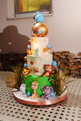 Children's birthday cake in jungle style. 