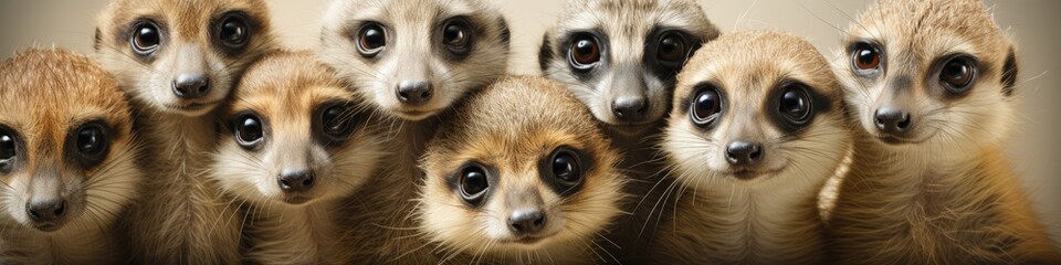 Curious and Adorable Meerkats in a Line - obrazy, fototapety, plakaty