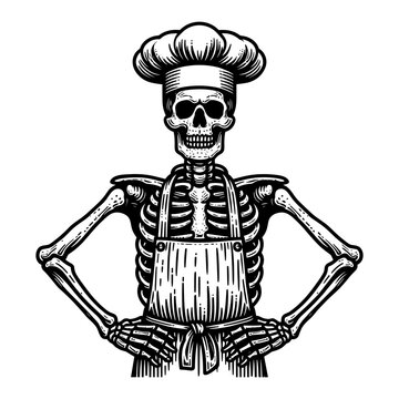 Skeleton wearing apron and chef hat sketch