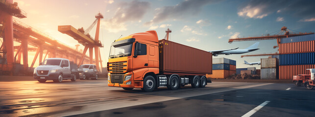 Cargo transport waiting for loading at logistic center