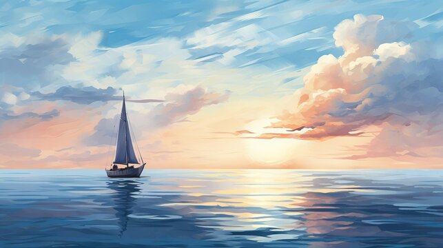 sailboat in the ocean painting, minimalistic, high definition 