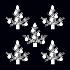White outline Christmas tree on black seamless pattern stock vector illustration for web, for print.