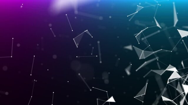Abstract digital connection moving dots and lines. Technology background. Network connection structure. Digital background. Colored polygonal space. 3d. 4k animation