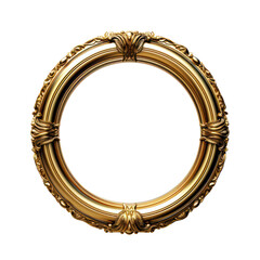 Circle vintage royal gold frame from the Middle Ages featuring Western floral patterns. A Victorian royal frame adorned with decorative scrolls against a transparent background.