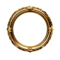 Luxury gold frame with a circle shape from the Middle Ages, adorned with Western floral patterns. A Victorian-era frame featuring decorative scrolls against a transparent background.