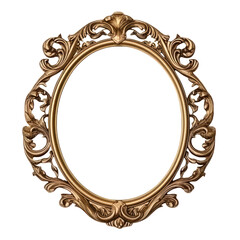 Gold oval circle frame with Victorian royal style with decorative floral pattern against a transparent backdrop.
