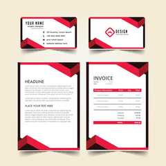 business stationery with red shapes vector design illustration