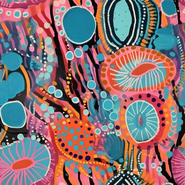 Abstract pattern in style of the Australian Aboriginal Art, Sea Life theme. AI generated digital design.