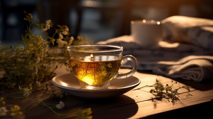 Fototapeta premium Enjoy the soothing qualities of herbal tea in the tranquil setting of a spa lounge. Generative AI