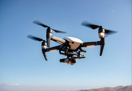 a quadcopter with a camera on board takes flight