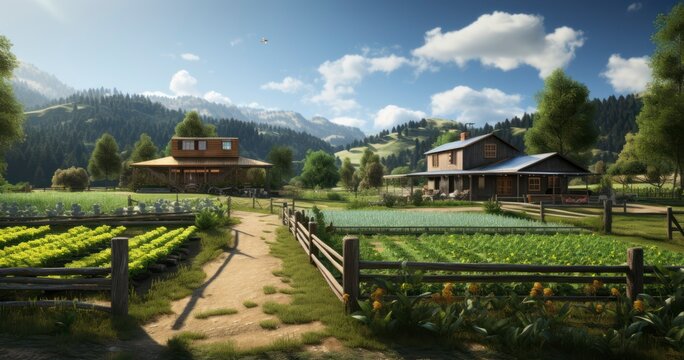 Country Solace - Discovering the Soothing Atmosphere of a Secluded Farm for a Peaceful Getaway. Generative AI