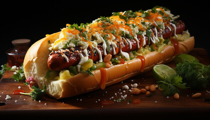 Grilled beef sandwich, fresh tomato, homemade cheddar cheese generated by AI