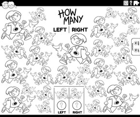 counting left and right pictures of cartoon boy and dog coloring page