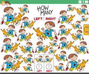 counting left and right pictures of cartoon boy with dog
