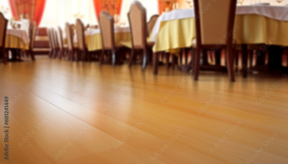 Poster empty classroom with chairs in a row, focus on foreground generated by ai