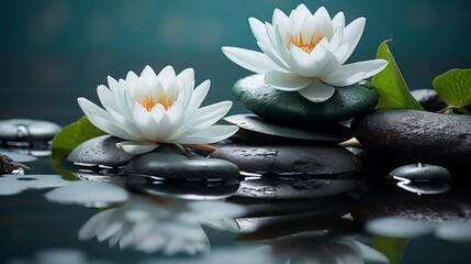 Embrace natural balance with serene spa stones and a floating water lily. Generative AI