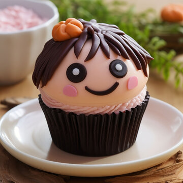 anime cupcake with smiling frosting