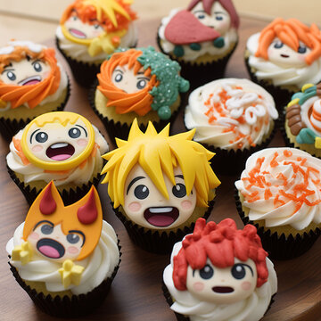anime cupcake with smiling frosting