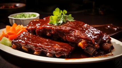 Sweet and Tangy Barbecue Ribs with Sauce - obrazy, fototapety, plakaty