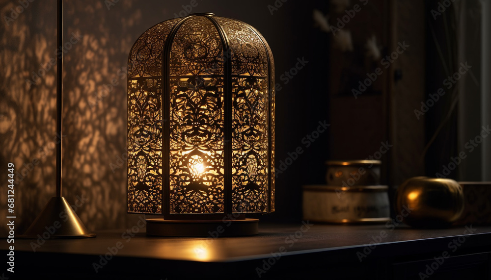 Sticker Antique lantern illuminated old fashioned elegance in home interior decoration generated by AI