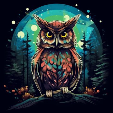 T shirt design hipster owl with bowtie deklart illustration picture AI generated art