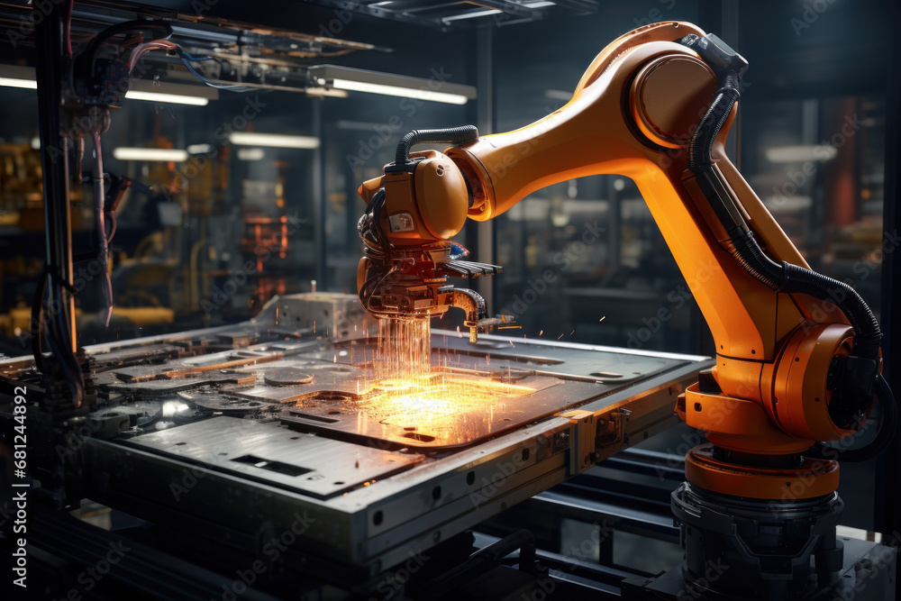 Poster a robotic arm delicately performing complex tasks with precision, showcasing the mechanical dexterit