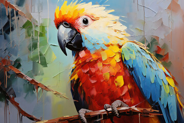 yellow and green macaw. abstract face art of a parrot, bird