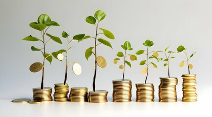 Fototapeta na wymiar growth money young tree growing on stacks of coins Multiple sources of income