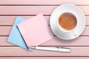 blank napkin with cup of coffee on the desk