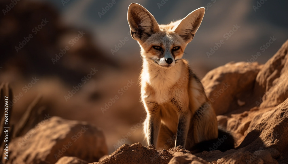 Canvas Prints red fox sitting in sand, looking at camera, alertness generated by ai