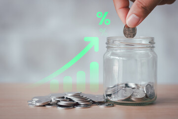 Interest rate and dividend concept, increase income and return on investment in percentage, saving...