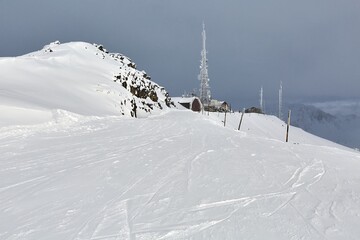 Skiing slopes on the top