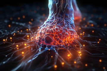 A searing sensation along the nerves, indicative of neuropathic pain that disrupts normal sensory signals. Concept of neuropathy. Generative Ai. - obrazy, fototapety, plakaty